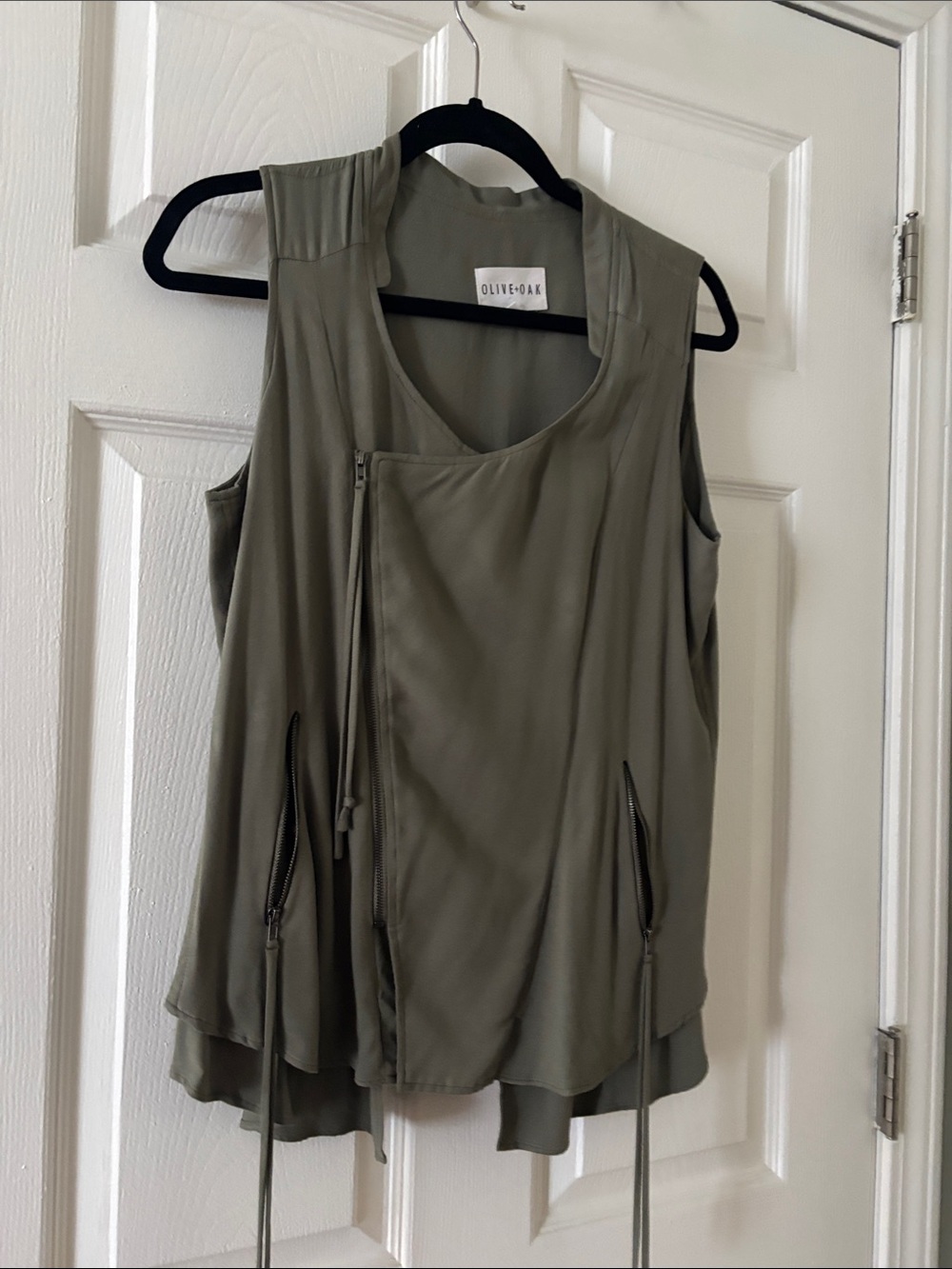 Olive & Oak Olive Green Asymmetrical Zip Sleeveless Top
